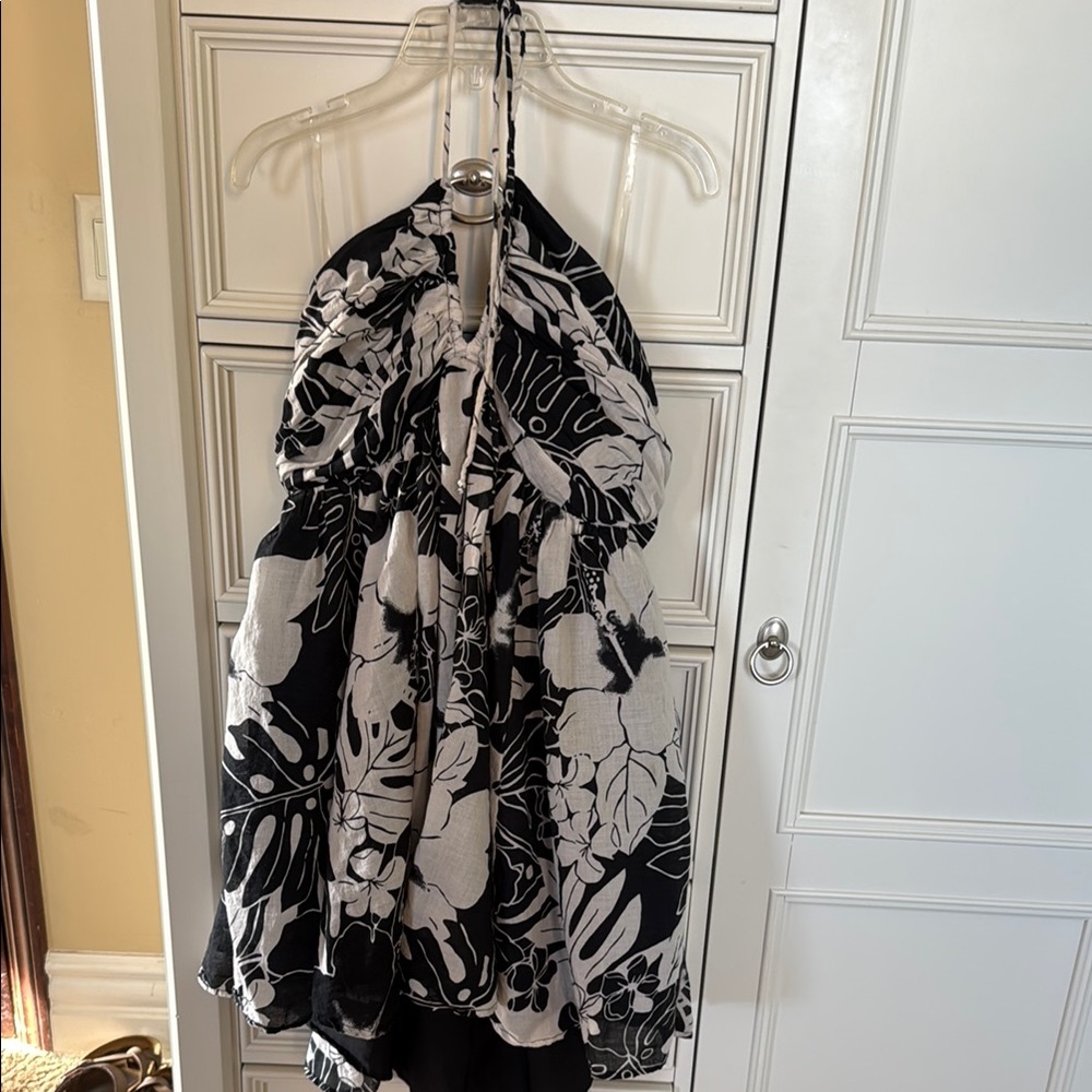 AEO floral Black and White Halter Dress